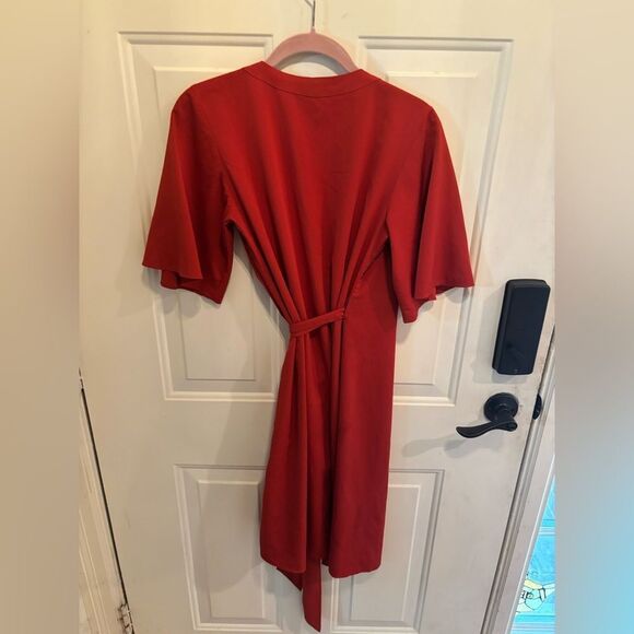 Banana Republic Rust Midi Wrap Dress with Flutter Sleeves - Picture 4 of 4